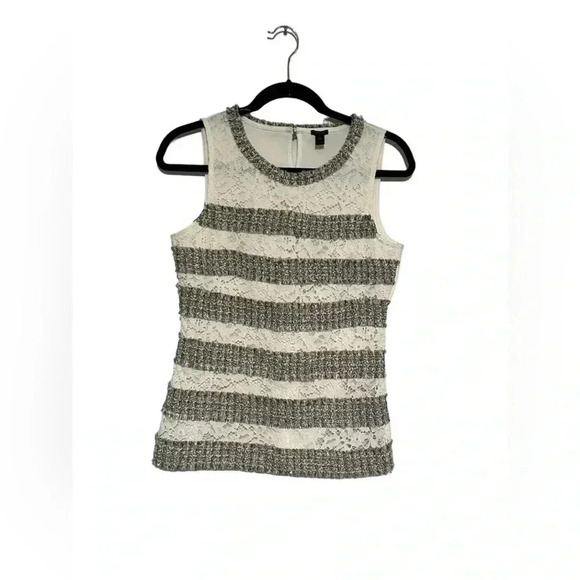 J. Crew Women’s Sleevless Tweed White & Grey Lace Top Size XS - Picture 1 of 6